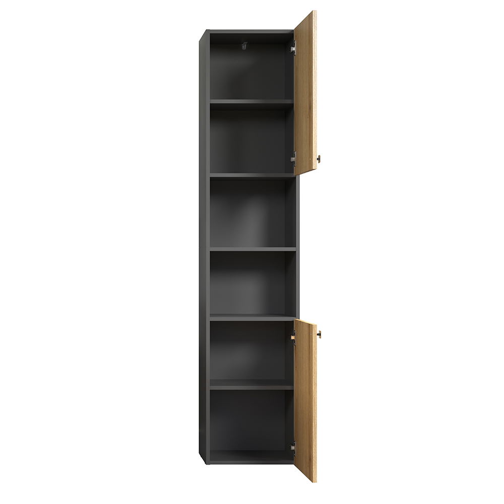 Provence Tall Wooden Bathroom Storage Cabinet in Anthracite and Evoke Oak
