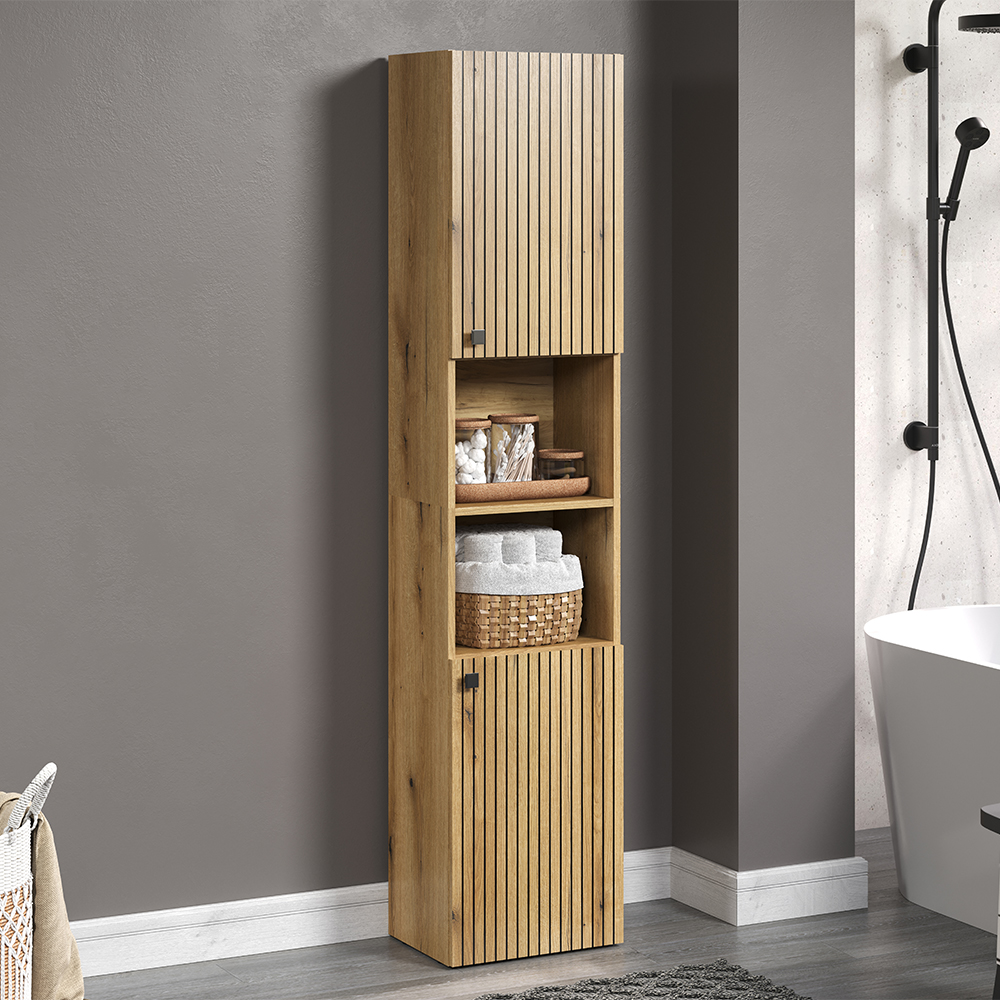 Provence Tall Wooden Bathroom Storage Cabinet in Evoke Oak
