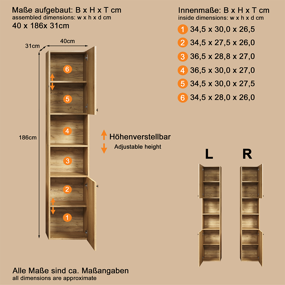Provence Tall Wooden Bathroom Storage Cabinet in Evoke Oak