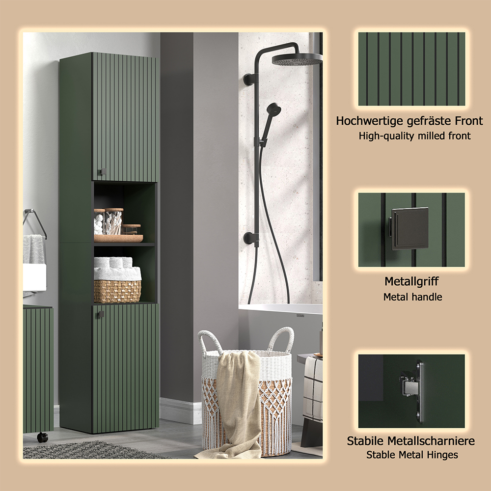 Provence Tall Wooden Bathroom Storage Cabinet in Green