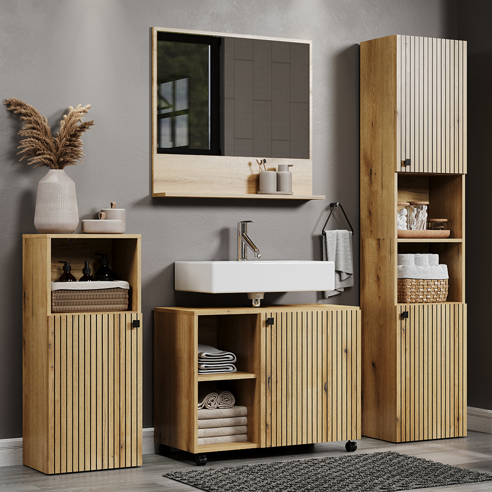 Provence Wooden Bathroom Furniture Set with 4 Doors in Evoke Oak