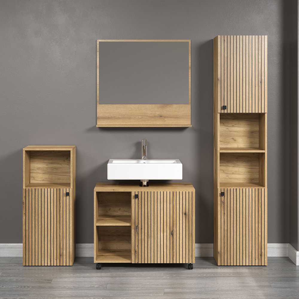 Provence Wooden Bathroom Furniture Set with 4 Doors in Evoke Oak