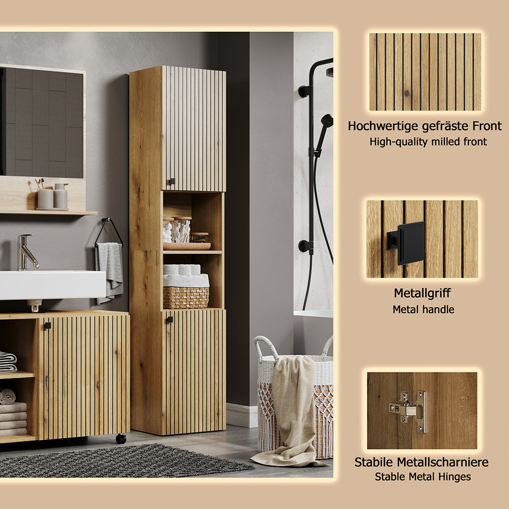 Provence Wooden Bathroom Furniture Set with 4 Doors in Evoke Oak