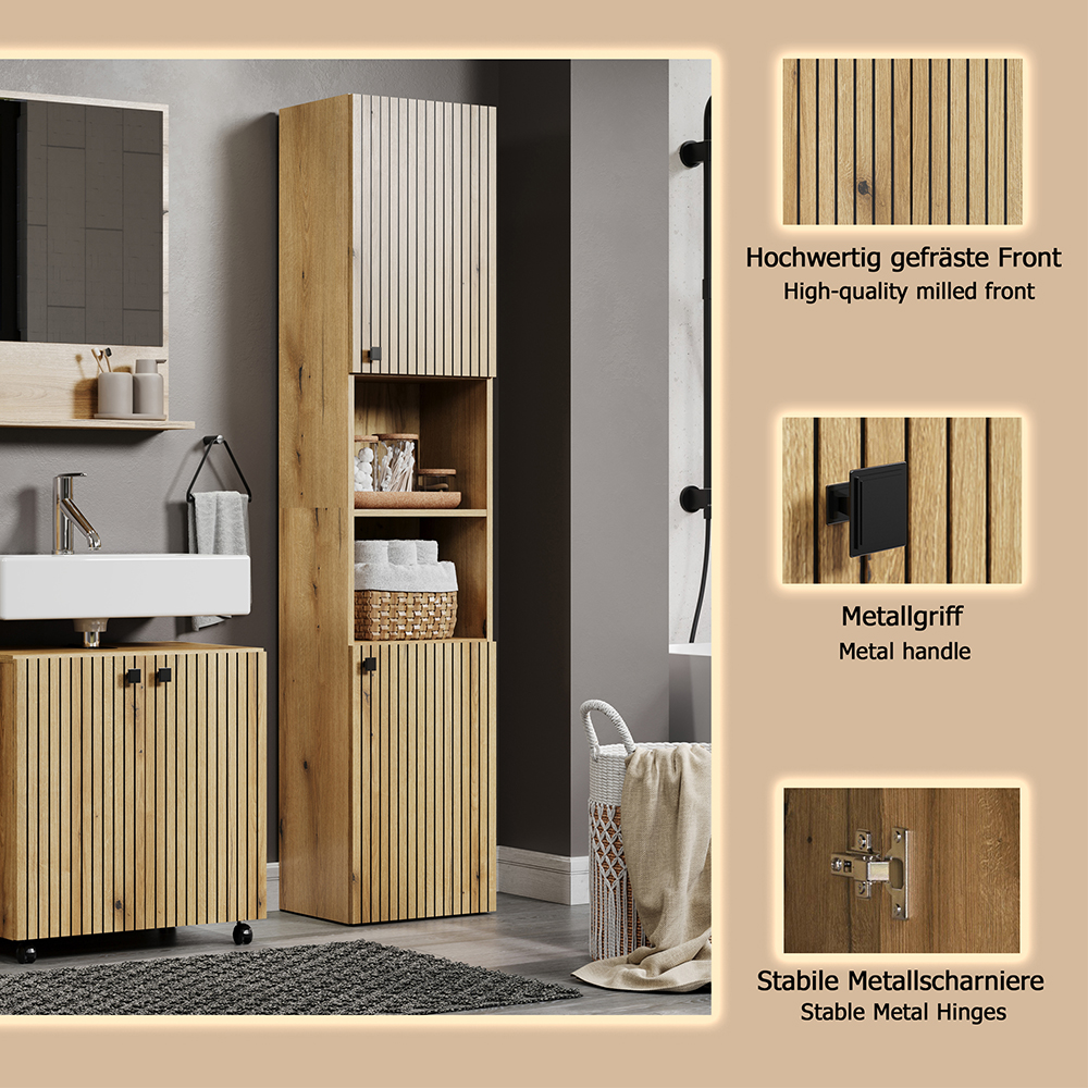Provence Wooden Bathroom Furniture Set with 5 Doors in Evoke Oak
