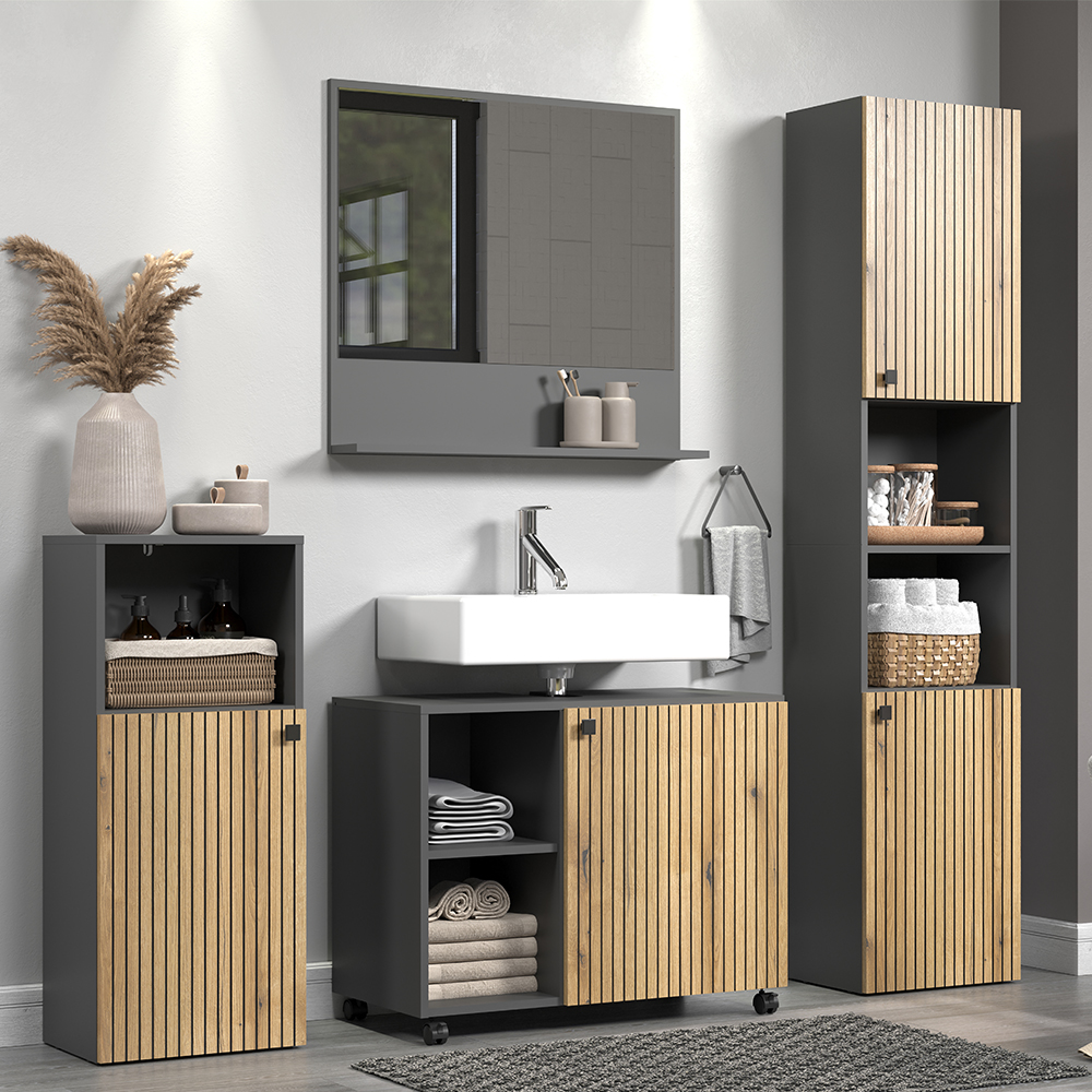 Provence Wooden Bathroom Furniture Set in Anthracite and Evoke Oak