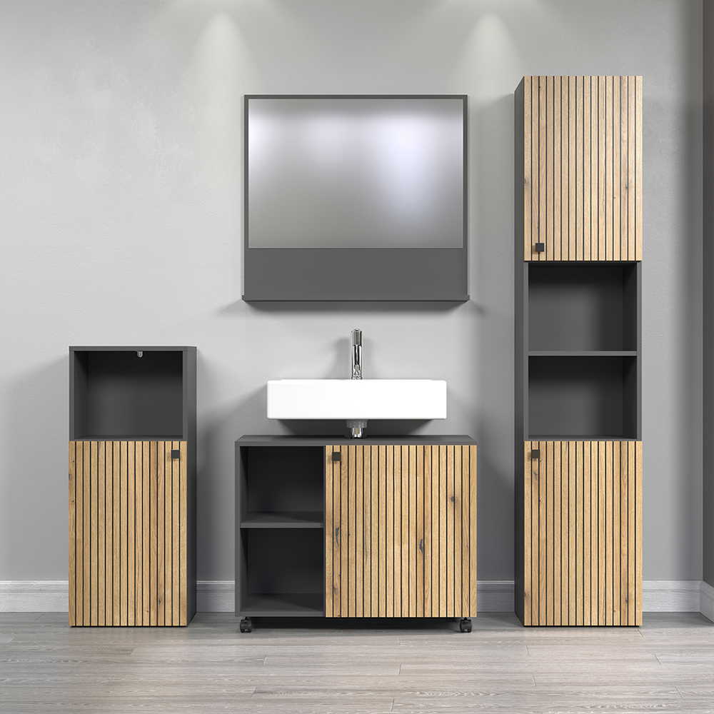 Provence Wooden Bathroom Furniture Set in Anthracite and Evoke Oak