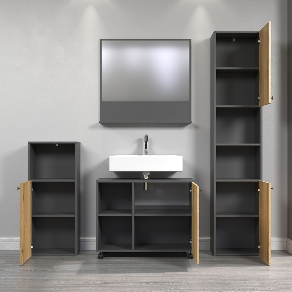 Provence Wooden Bathroom Furniture Set in Anthracite and Evoke Oak