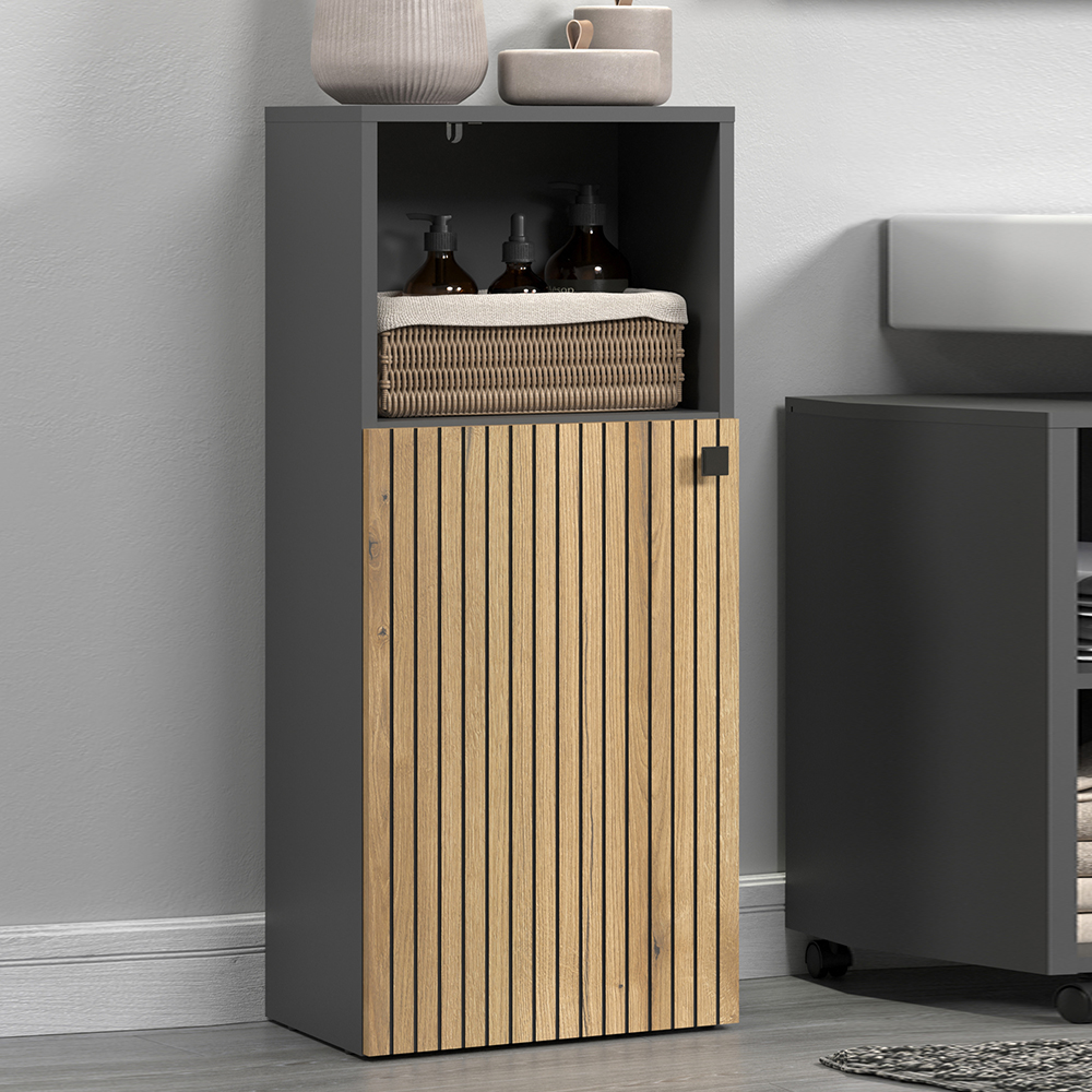 Provence Wooden Bathroom Storage Cabinet with 1 Door in Anthracite and Evoke Oak