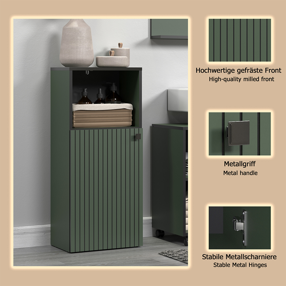 Provence Wooden Bathroom Storage Cabinet with 1 Door in Green