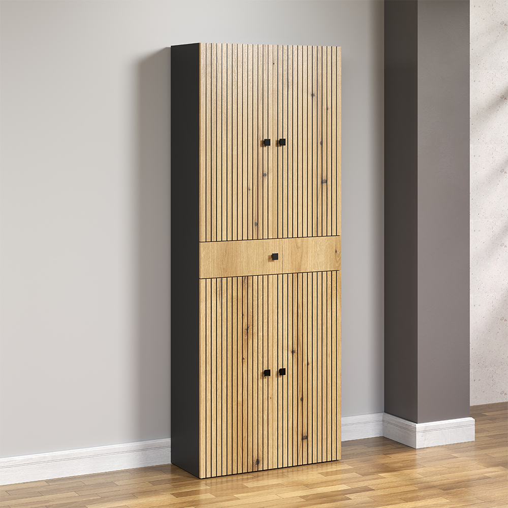 Provence Wooden Bathroom Storage Cabinet with 1 Drawer in Anthracite and Evoke Oak