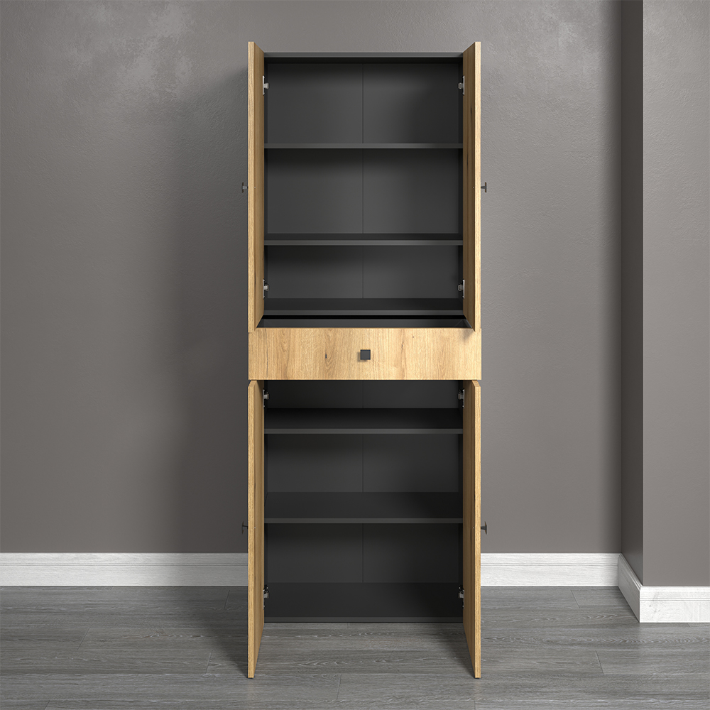Provence Wooden Bathroom Storage Cabinet with 1 Drawer in Anthracite and Evoke Oak