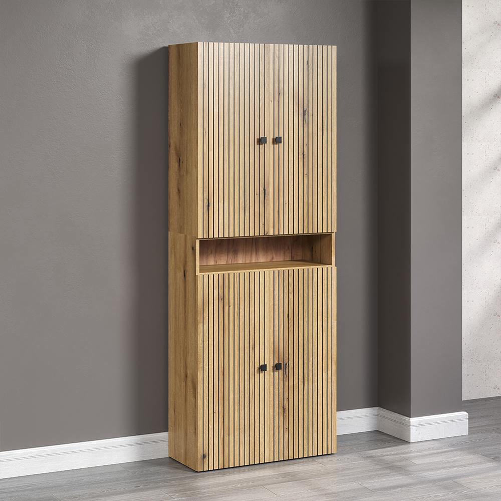 Provence Wooden Bathroom Storage Cabinet with 4 Doors in Evoke Oak