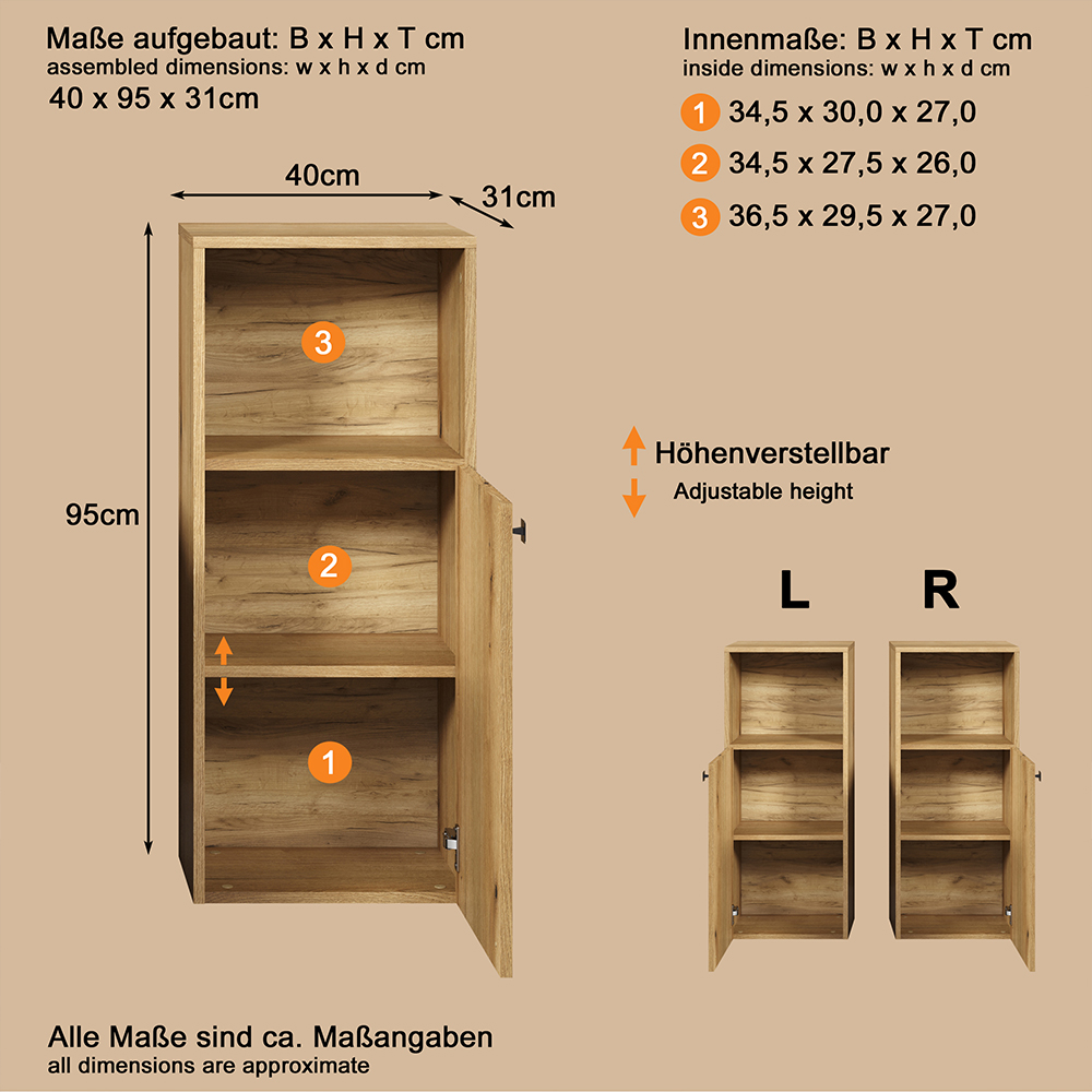Provence Wooden Bathroom Storage Cabinet in Evoke Oak