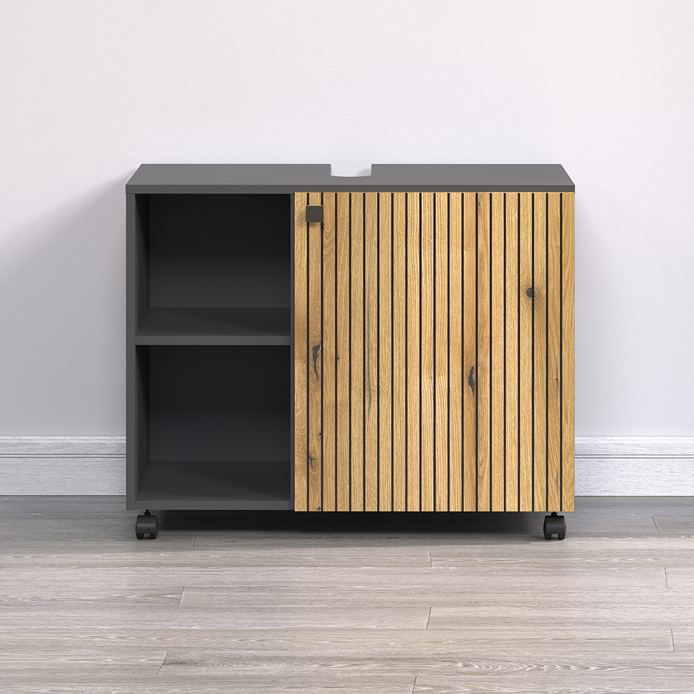 Provence Wooden Vanity Unit with 1 Door in Anthracite and Evoke Oak
