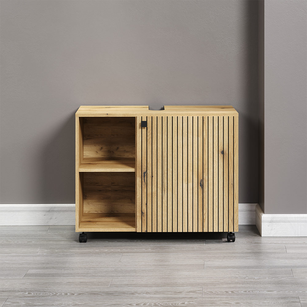 Provence Wooden Vanity Unit with 1 Door in Evoke Oak