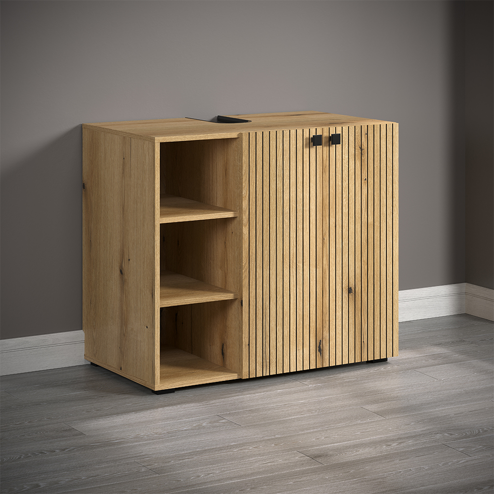 Provence Wooden Vanity Unit with 2 Doors 3 Shelves in Evoke Oak
