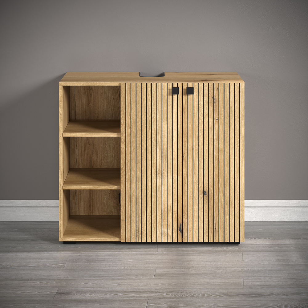 Provence Wooden Vanity Unit with 2 Doors 3 Shelves in Evoke Oak