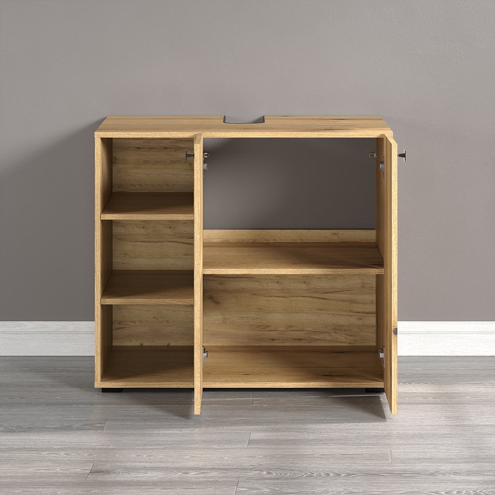 Provence Wooden Vanity Unit with 2 Doors 3 Shelves in Evoke Oak