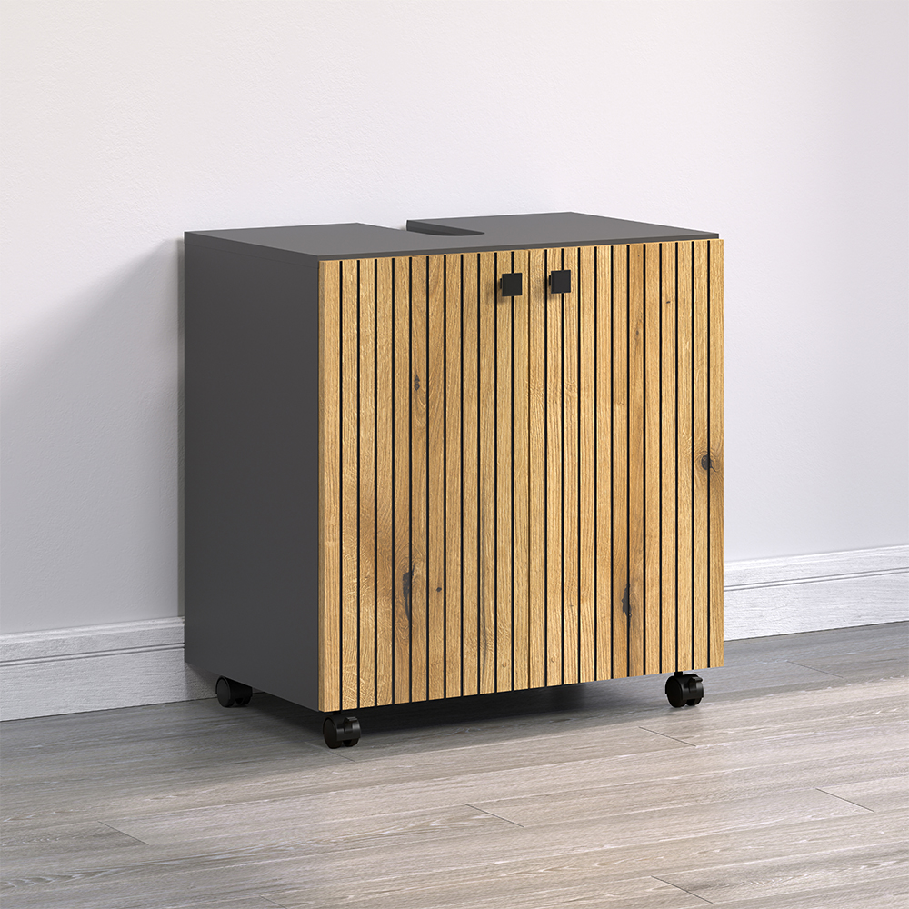 Provence Wooden Vanity Unit with 2 Doors in Anthracite and Evoke Oak