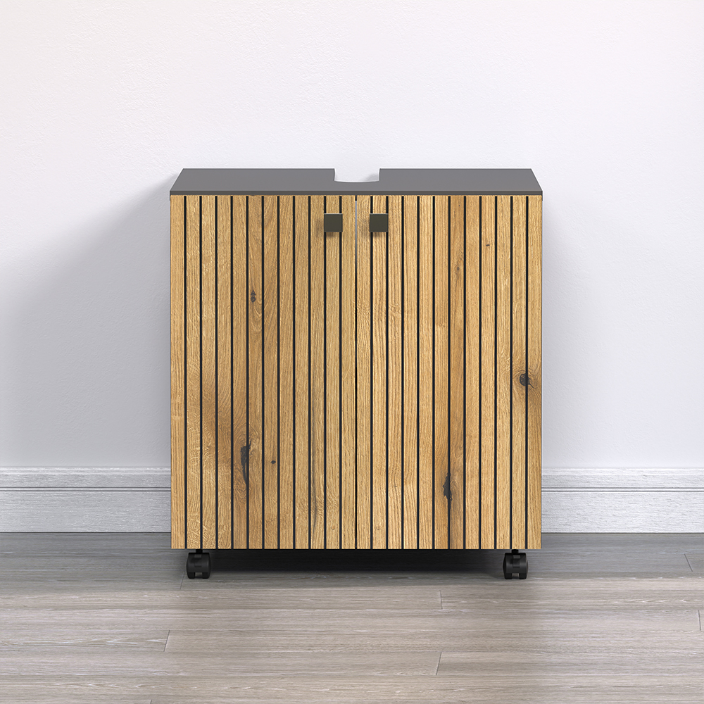Provence Wooden Vanity Unit with 2 Doors in Anthracite and Evoke Oak
