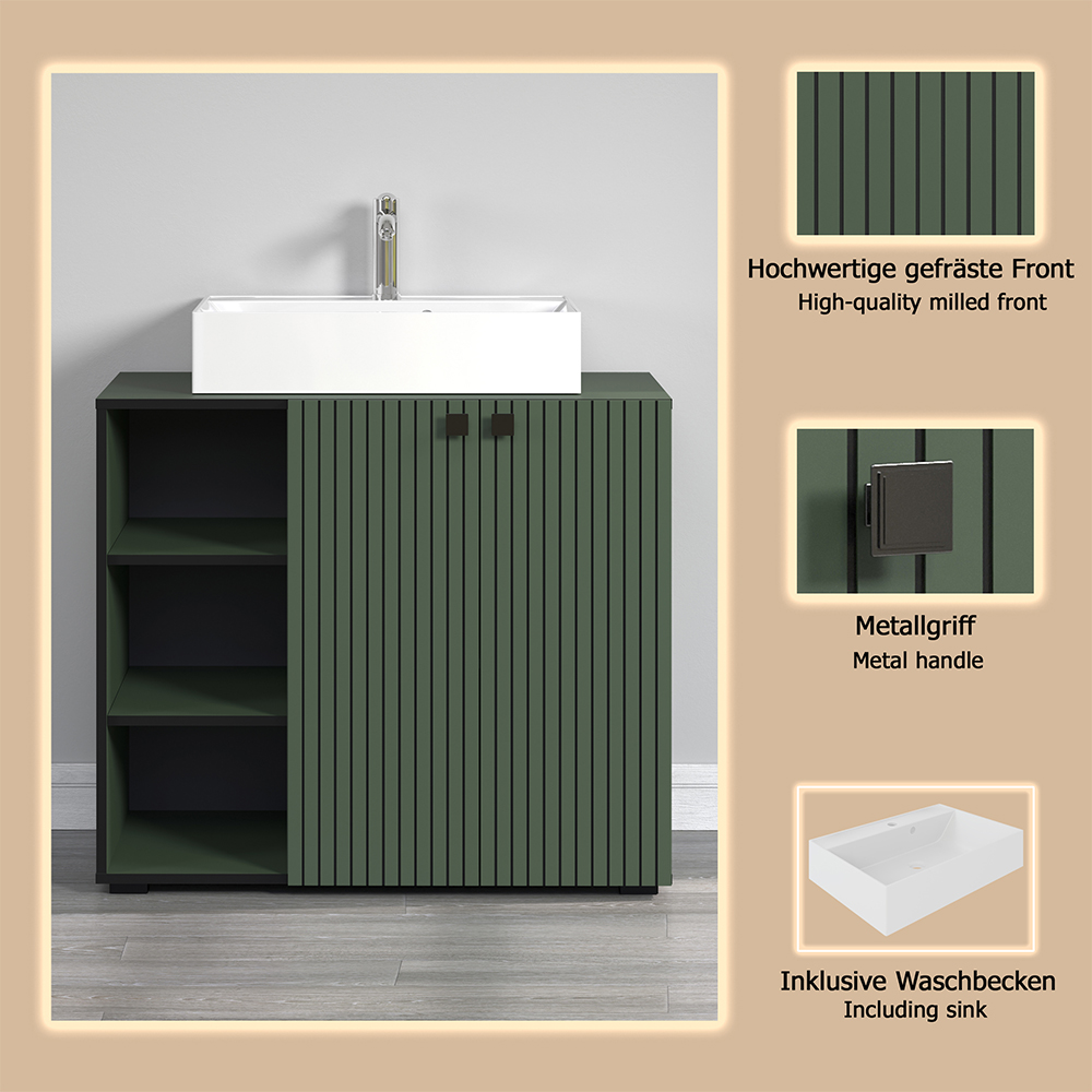 Provence Wooden Vanity Unit with Basin in Green