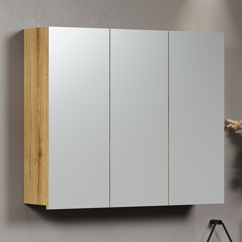 Provence Wooden Vanity Unit with Mirror with 3 Shelevs in Evoke Oak