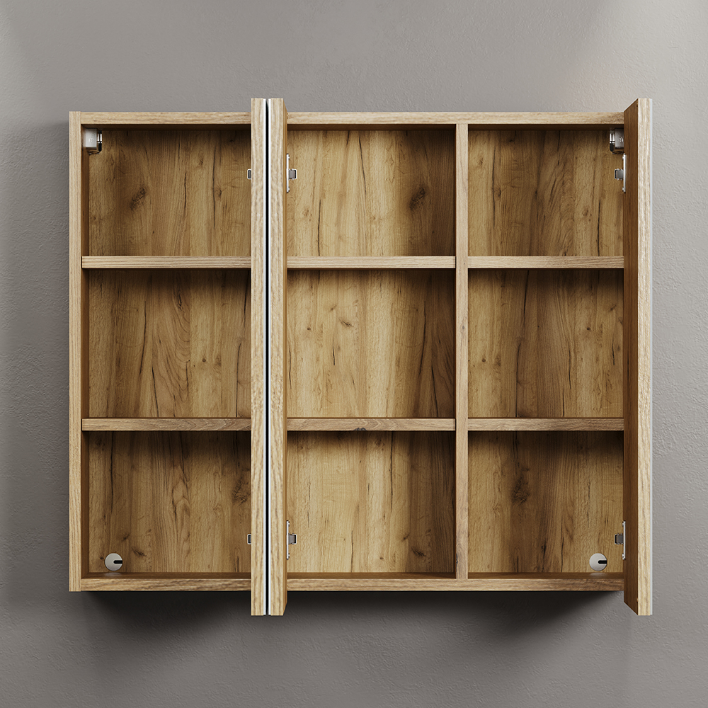 Provence Wooden Vanity Unit with Mirror with 3 Shelevs in Evoke Oak