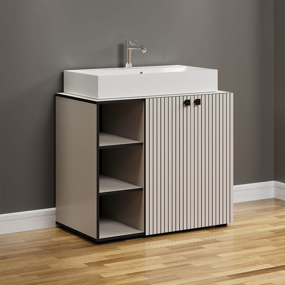 Provence Wooden Vanity Unit with Mirror Cabinet in Light Grey