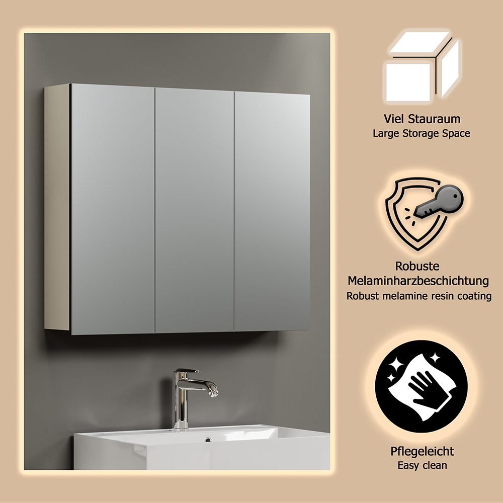 Provence Wooden Vanity Unit with Mirror Cabinet in Light Grey
