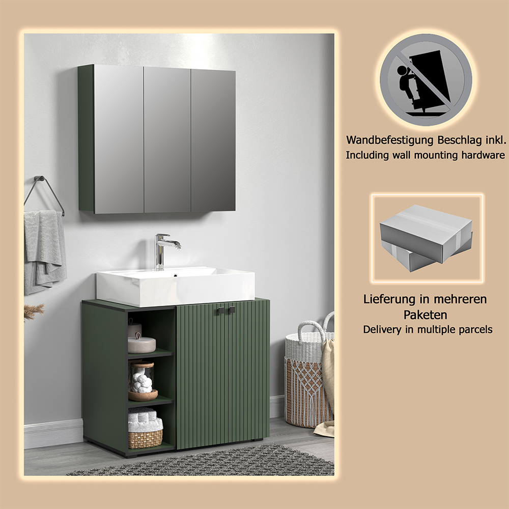 Provence Wooden Vanity Unit with Mirror in Green