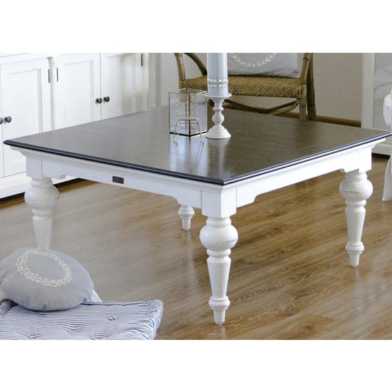 Read more about Provik square coffee table in white distress and deep brown