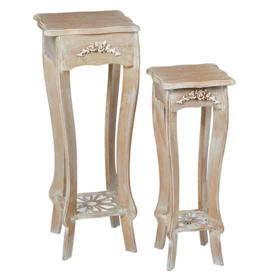 Photo of Province wooden set of 2 plant stands in weathered oak
