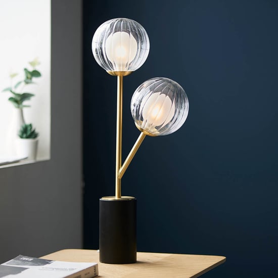 Provo Clear And Glass Shade Table Lamp In Satin Brass