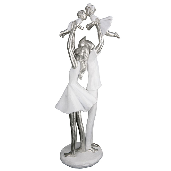 Provo Polyresin Familienzeit Sculpture In White And Silver
