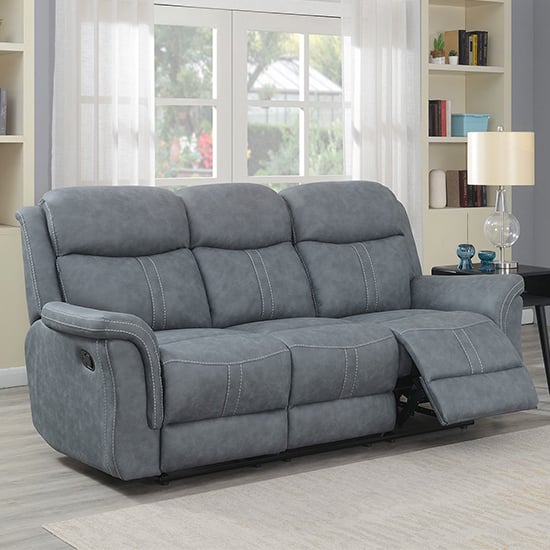 Product photograph of Proxima Manual Fabric Recliner 3 Seater Sofa In Slate Grey from Furniture in Fashion