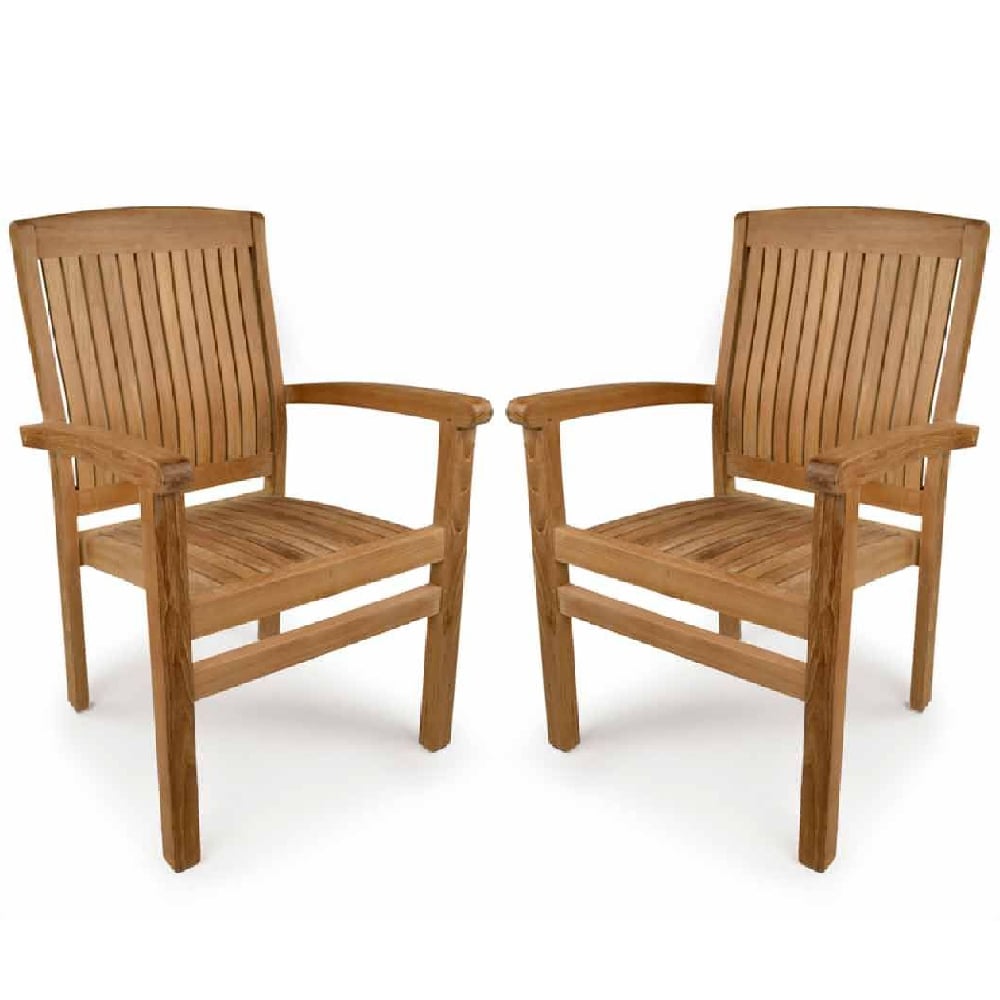 Product photograph of Pryor Teak Wooden Outdoor Arm Chairs In Pair from Furniture in Fashion