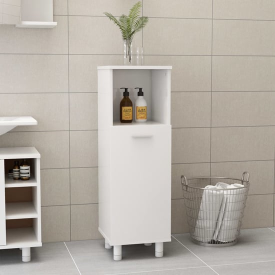 Product photograph of Pueblo Gloss Bathroom Storage Cabinet With 1 Door In White from Furniture in Fashion