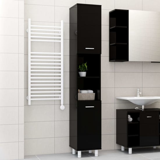 Read more about Pueblo gloss bathroom storage cabinet with 2 doors in black