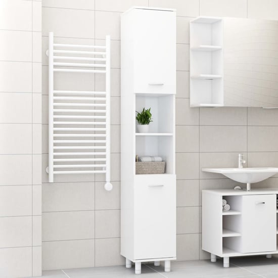 Product photograph of Pueblo Gloss Bathroom Storage Cabinet With 2 Doors In White from Furniture in Fashion