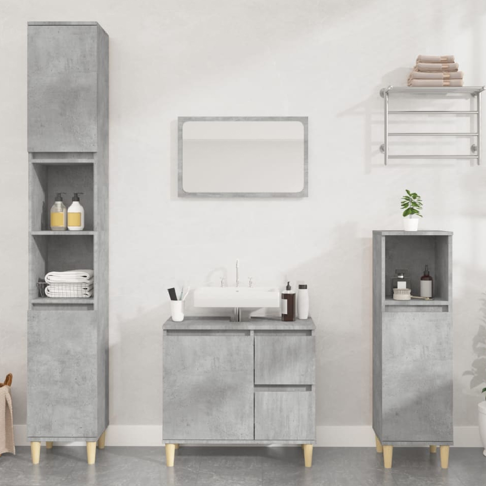 Read more about Pueblo wooden 3 piece bathroom furniture set in concrete grey
