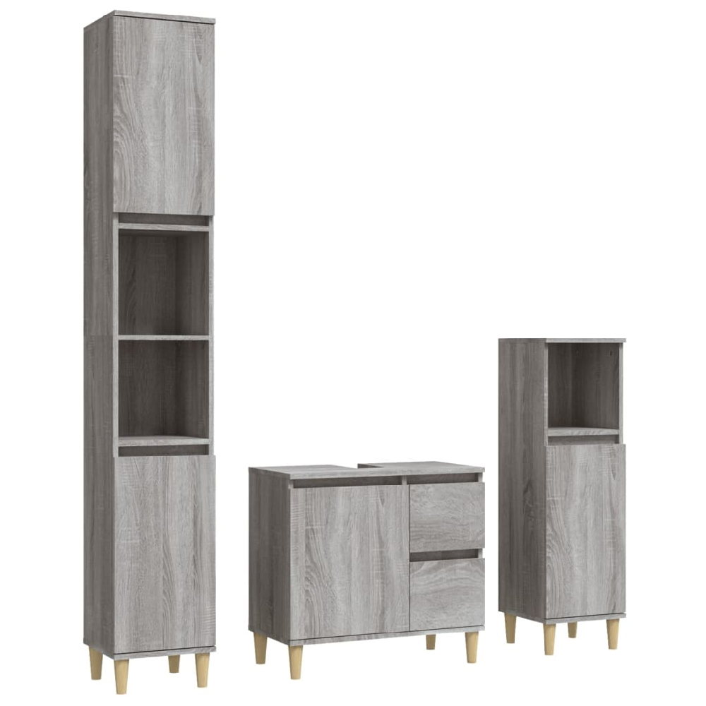 Pueblo Wooden 3 Piece Bathroom Furniture Set In Grey Sonoma