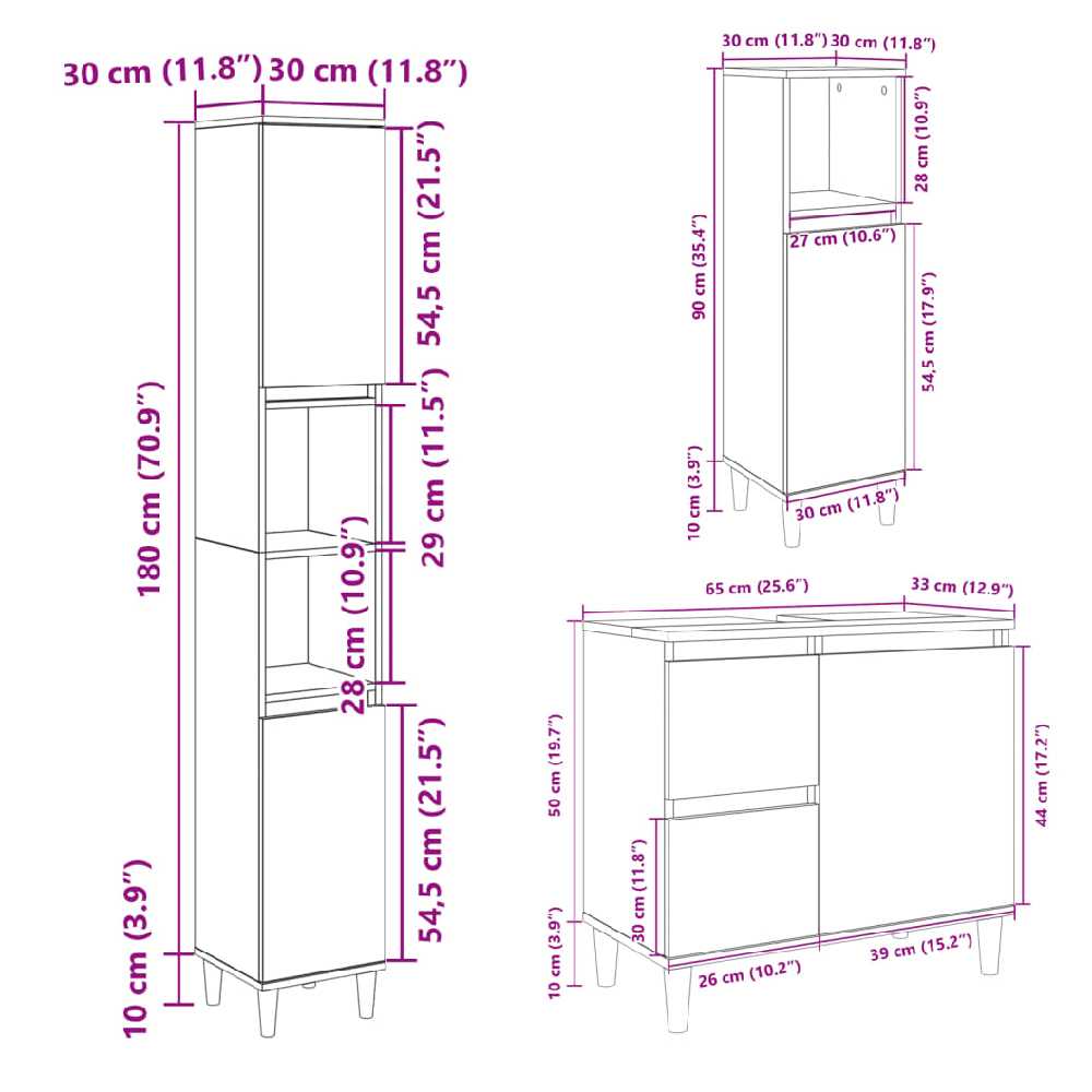 Pueblo Wooden 3 Piece Bathroom Furniture Set In Grey Sonoma