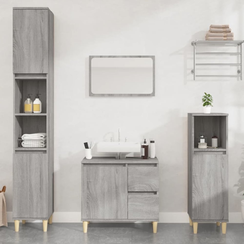 Read more about Pueblo wooden 3 piece bathroom furniture set in grey sonoma