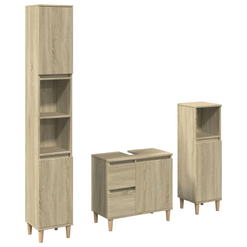 Pueblo Wooden 3 Piece Bathroom Furniture Set In Sonoma Oak