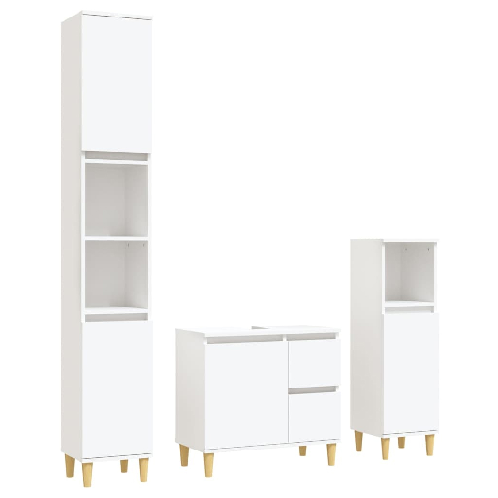 Pueblo Wooden 3 Piece Bathroom Furniture Set In White