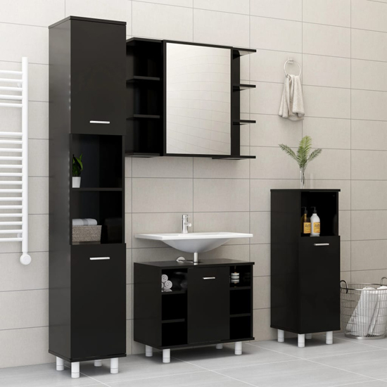 Pueblo Wooden Bathroom Storage Cabinet With 1 Door In Black
