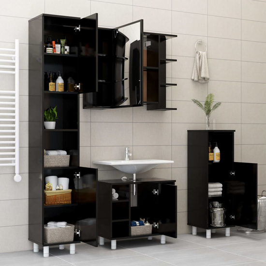 Pueblo Wooden Bathroom Storage Cabinet With 1 Door In Black