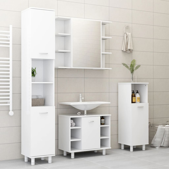 Pueblo Wooden Bathroom Storage Cabinet With 1 Door In White