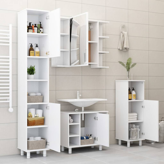 Pueblo Wooden Bathroom Storage Cabinet With 1 Door In White