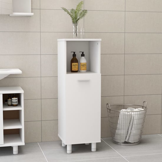 Product photograph of Pueblo Wooden Bathroom Storage Cabinet With 1 Door In White from Furniture in Fashion